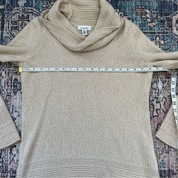 Calvin Klein Tan Beige Cowl Neck Casual Knit Ribbed Sweater Size Medium - Picture 6 of 10